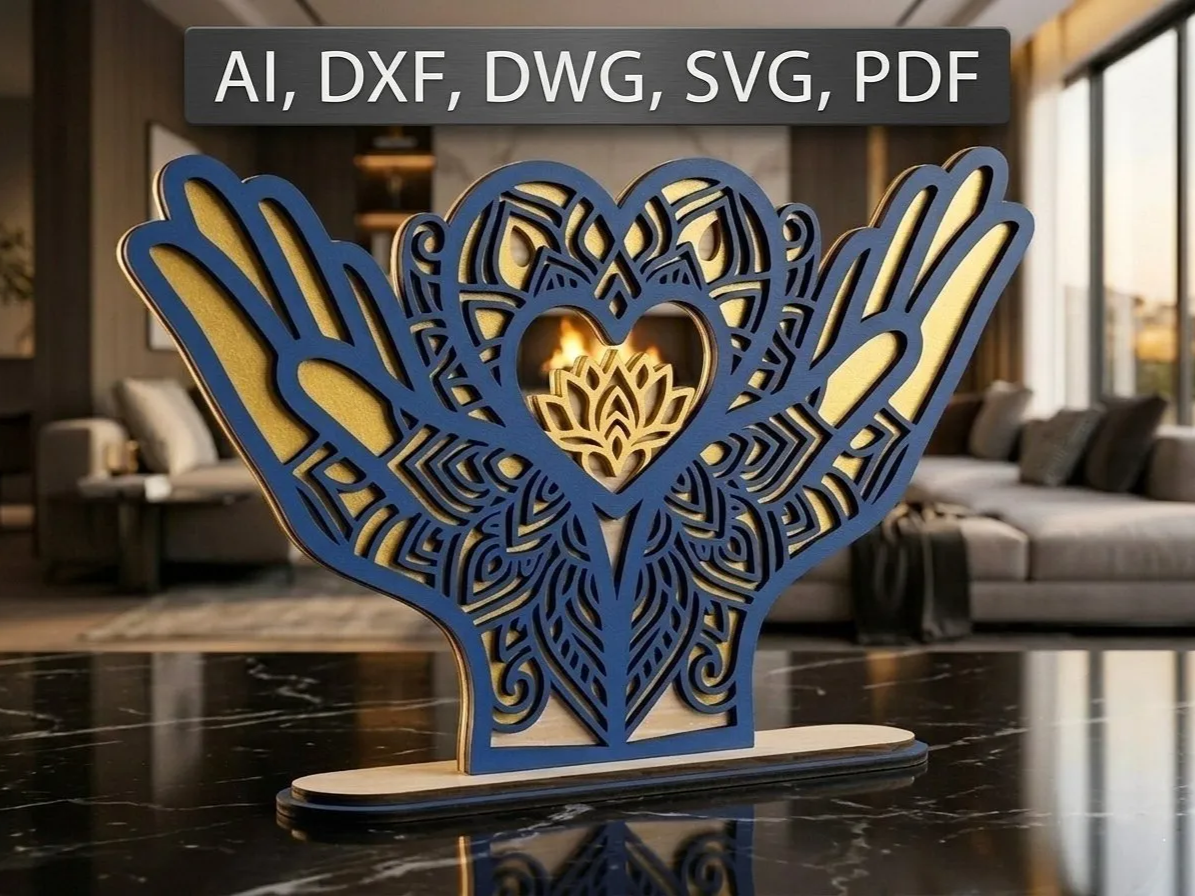 3D Hands Mandala Heart Laser Cut File | Ready to Use Files - Atomm