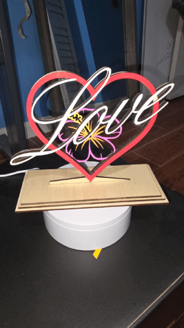 [Laser cut and engrave] Love Heart Decoration with Hibiscus Flower Design