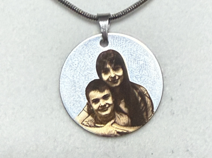 Laser Engraved Round Metal Photo Pendant Necklace gift for mom idea