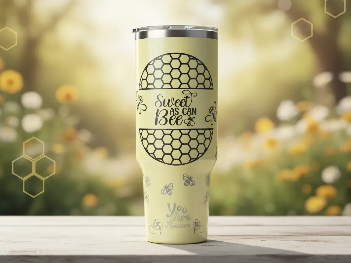 Bee-Themed Inspirational Tumbler laser engraved custom tumbler idea