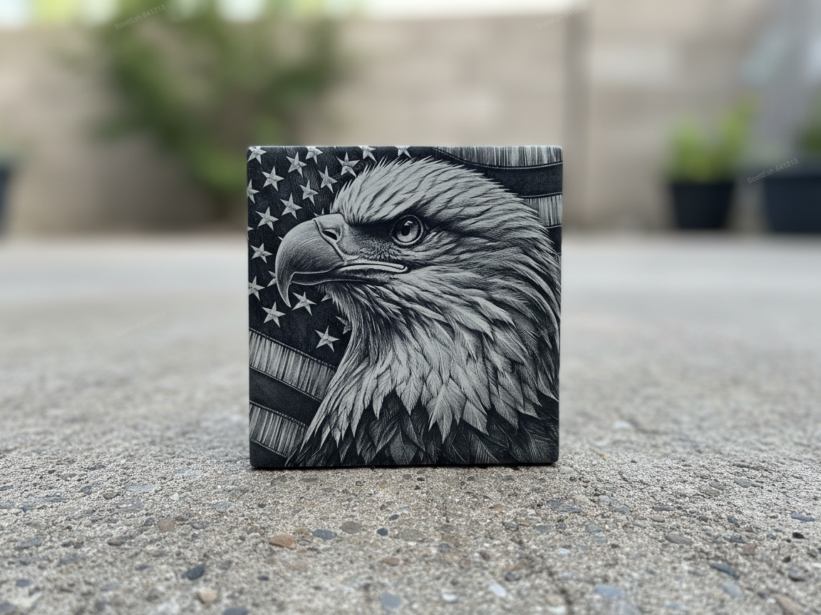 Laser Engraved Eagle and American Flag engraved in 4