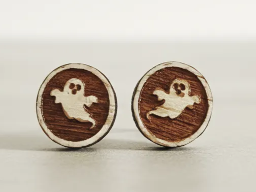 Wooden Ghost Stud Earrings (Fluorescent Paint) gift for her design