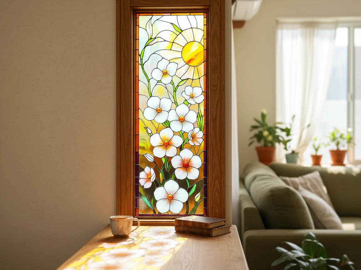 Faux stained glass window panel Christmas decoration idea