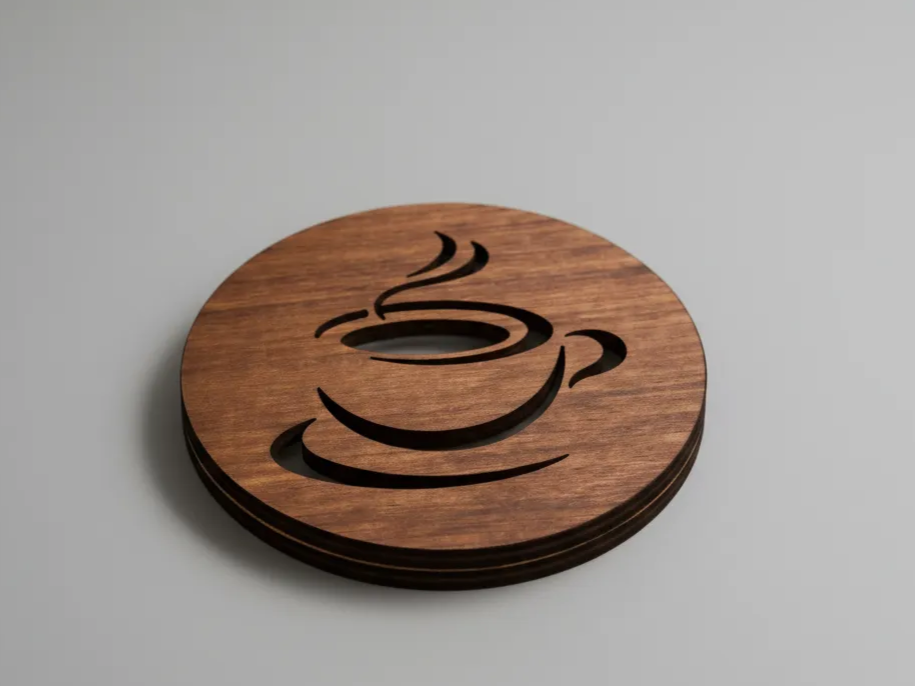 Laser-Cut Wooden Coffee Cup Coaster Set