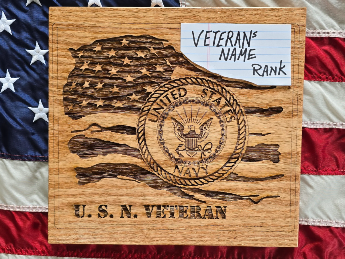 Laser Engraved Wooden U.S. Navy Veteran Sign with American Flag — free American flag wall art project file on Atomm
