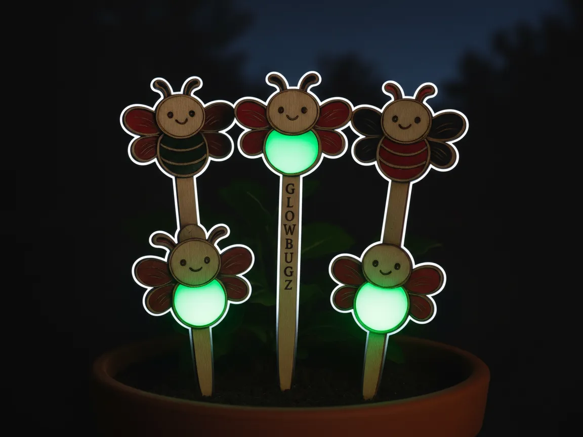 Glowbugz - Piquets de jardin luciole phosphorescents pour plantes en pot - modèle de décoration de jardin