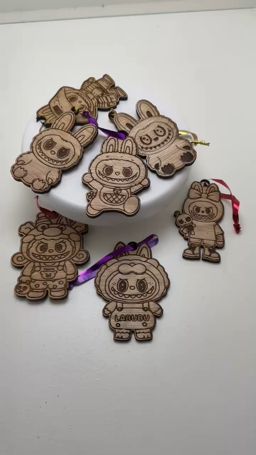 [Laser cut and engrave] Laser Cut Wooden Christmas Balls Ornaments with Cartoon Characters