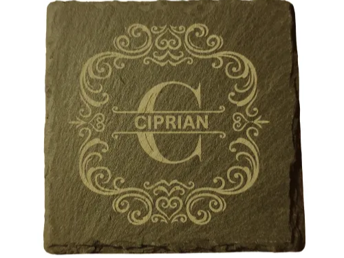 A coaster from a full-alphabet split-monogram coaster series