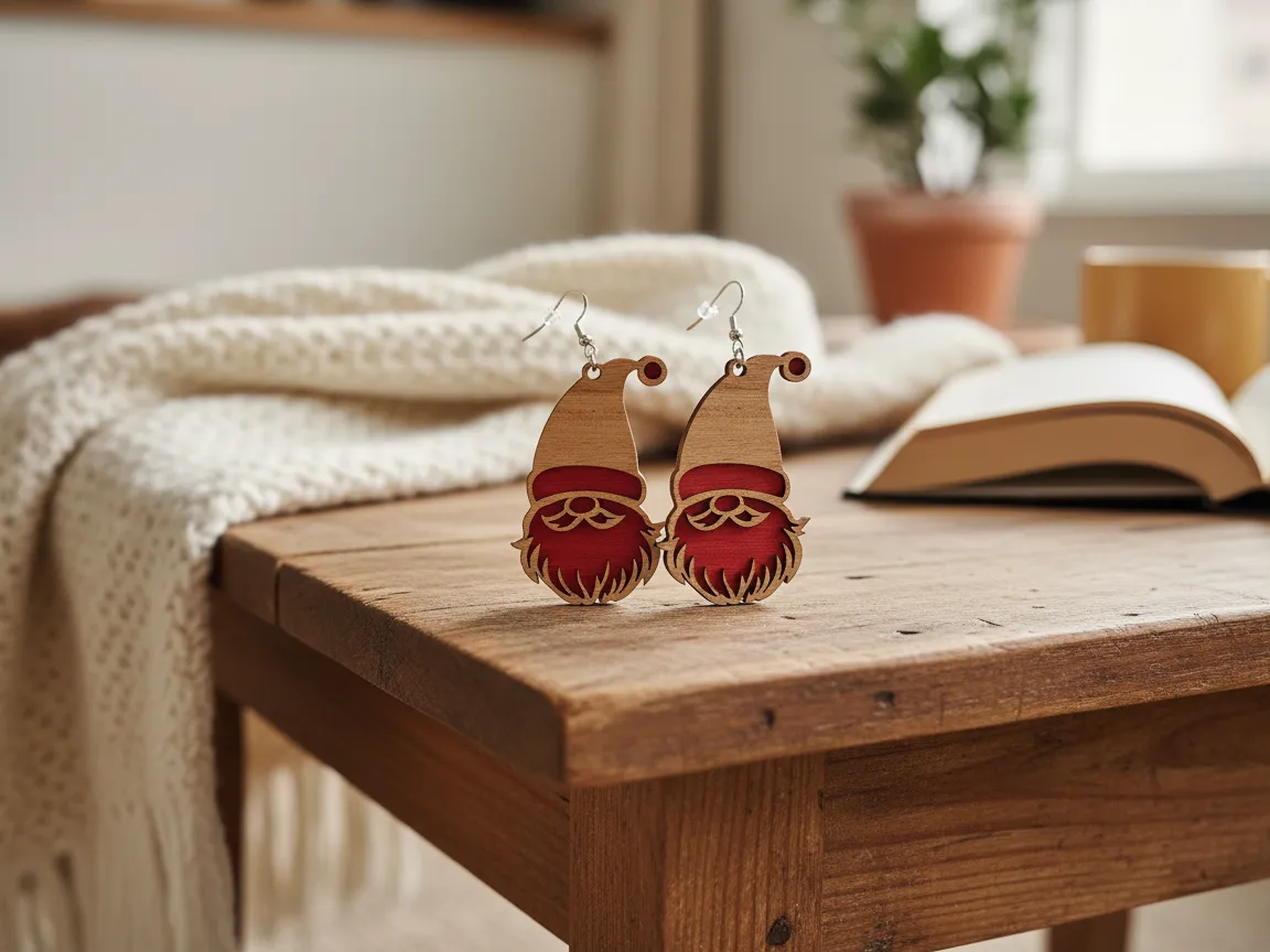 Lasergeschnittene Weihnachtsmann-Ohrringe aus Holz Weihnachts-Geschenkkorb-Idee