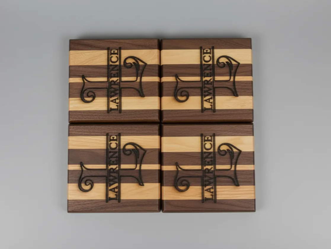 Striped Wood Coasters with Personalized Monogram (Set of Four)