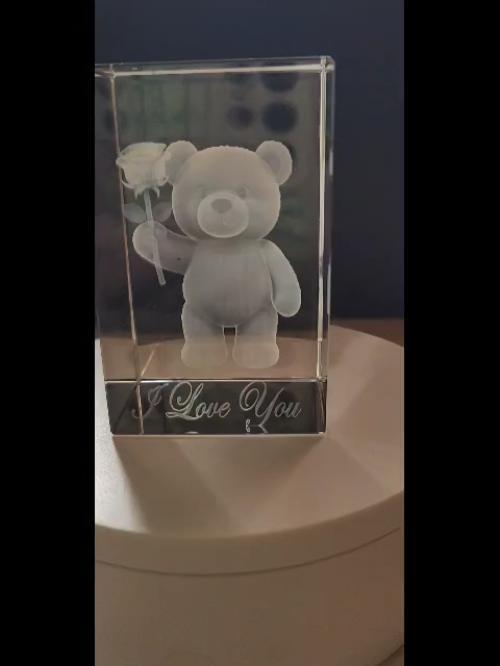 [Laser cut and engrave] 3D Laser Engraved Teddy Bear Holding Rose with I Love You Text