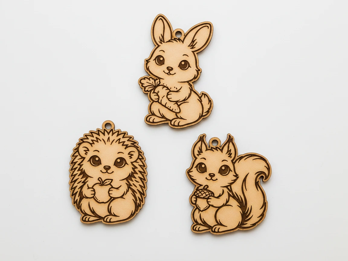 Bezauberndes Holz-Schlüsselanhänger-Set mit Hase, Igel und Eichhörnchen, lasergravierte süße Tiermotive, lustige Accessoires für Schlüssel, Rucksäcke oder Geschenke