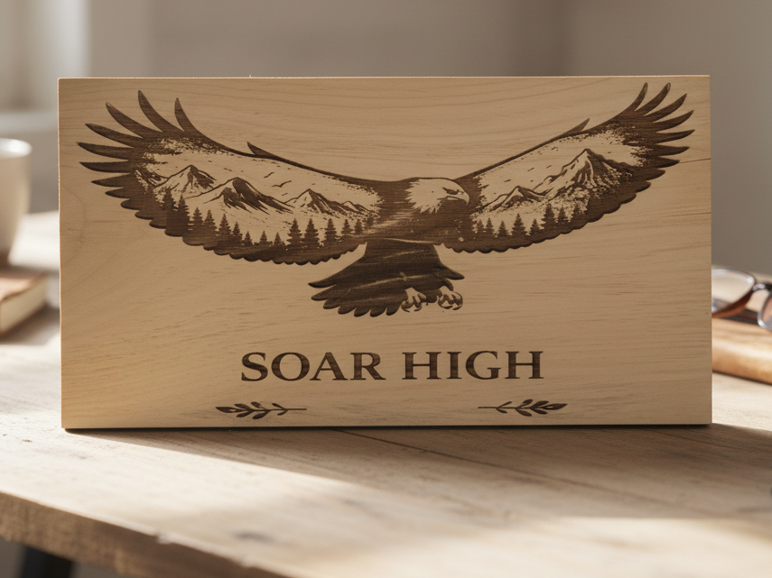 Soar High: Freedom in Flight” Cedar Board — free American flag wall art project file on Atomm
