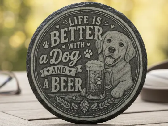 'Dog and a Beer' Slate Coaster gift idea