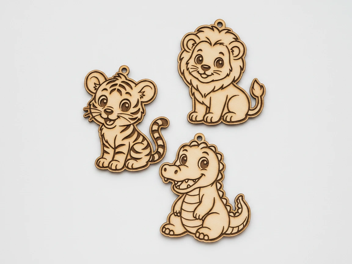 Bezauberndes Holz-Schlüsselanhänger-Set mit Tiger, Löwe und Krokodil, lasergravierte süße Tiermotive, lustige Accessoires für Schlüssel, Rucksäcke oder Geschenke