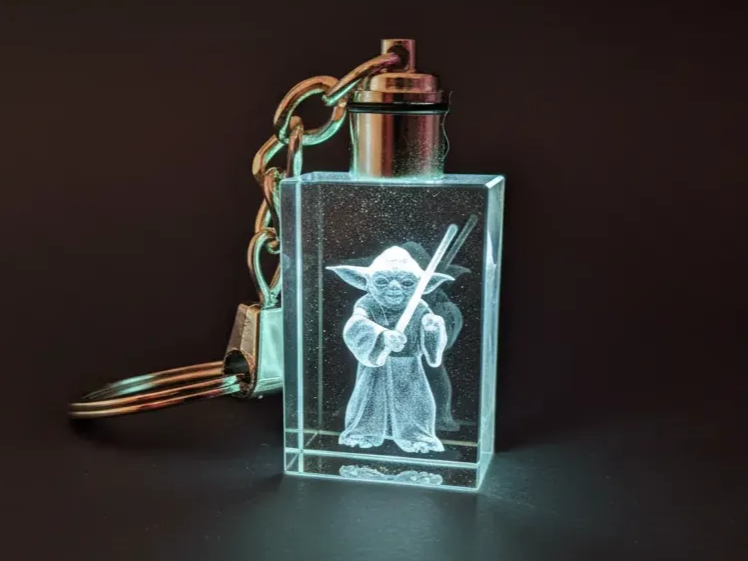 Yoda Star Wars laser engraved crystal keychain idea