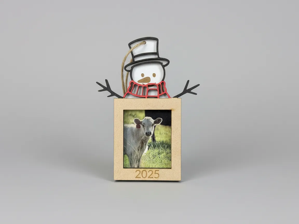 Laser Cut Snowman Photo Frame Ornament with 2025 Engraving