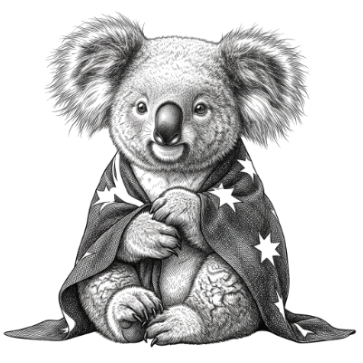 Koala Sitting Draped in National Flag.xcs