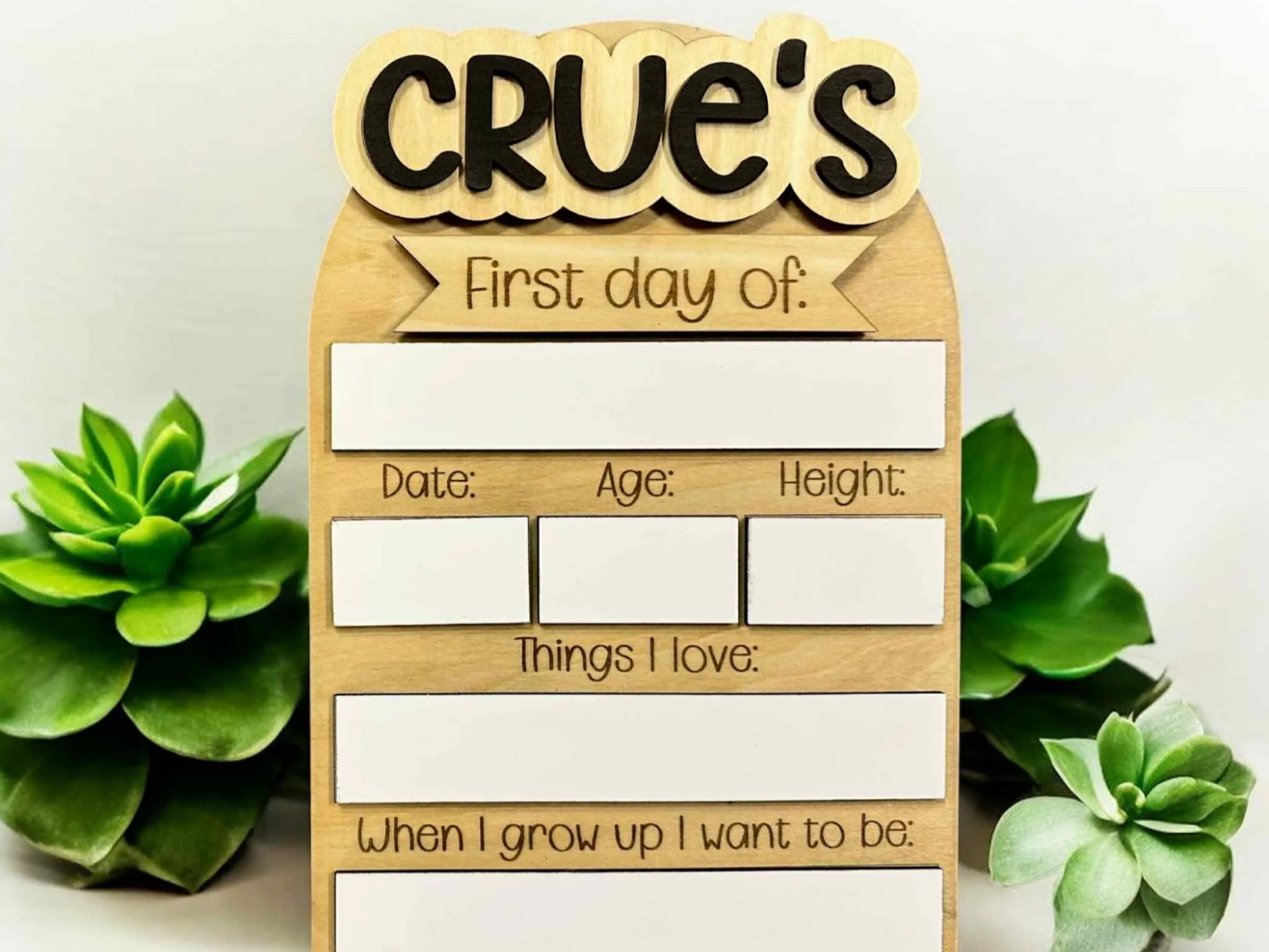 Wooden back-to-school sign with swappable name plates