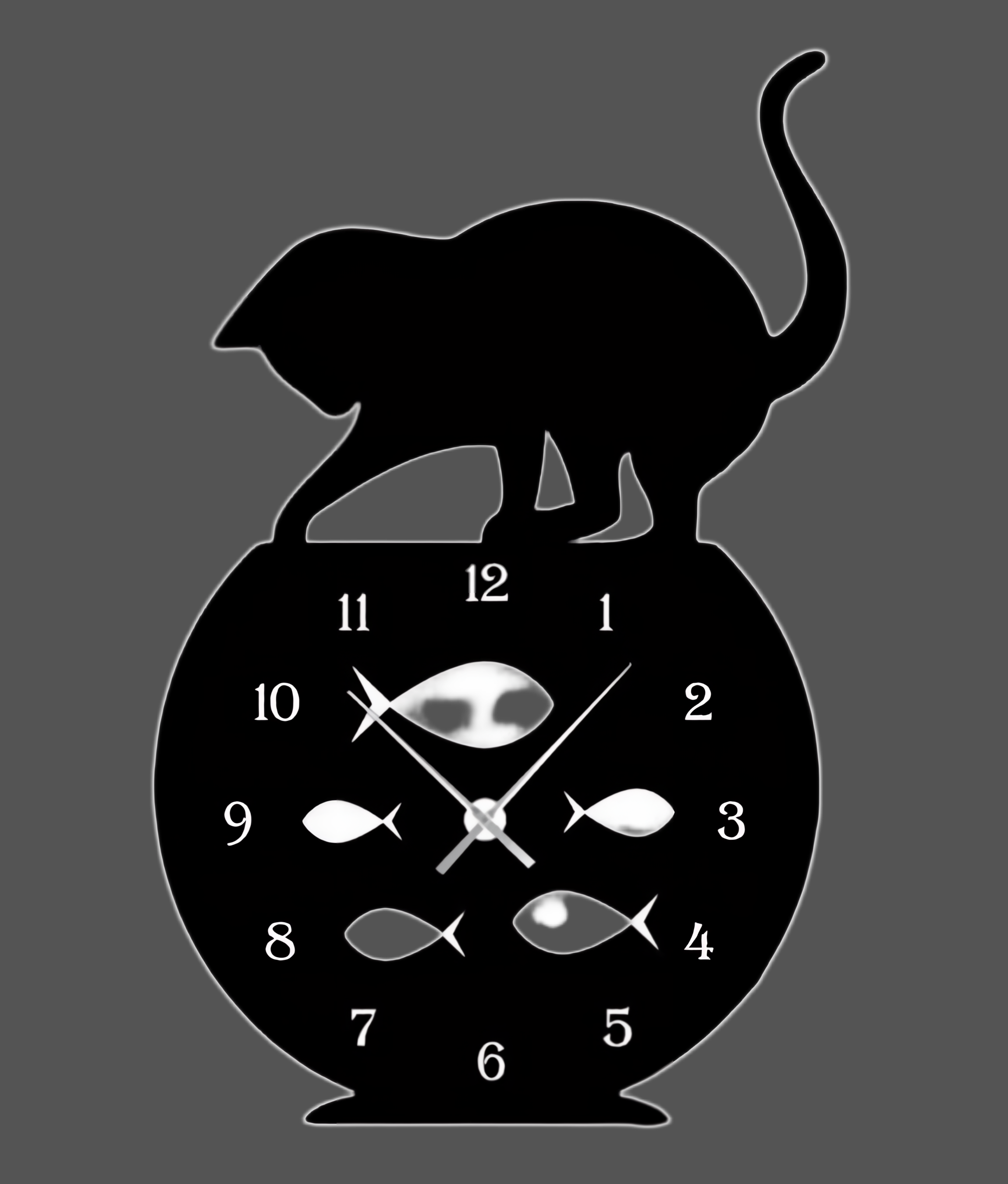 Cat on a Fish Tank Clock laser cut cat clock idea
