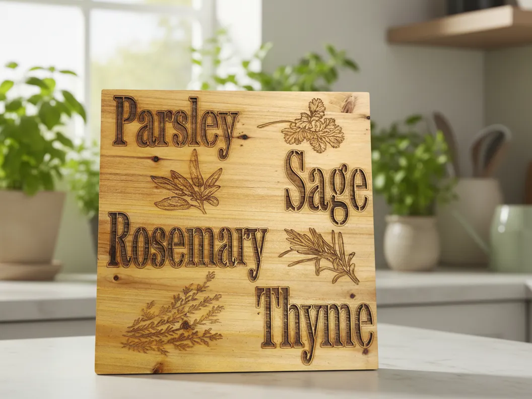 Pancarte de jardin d'herbes en bois gravée au laser - persil, sauge, romarin, thym - modèle de décoration de jardin