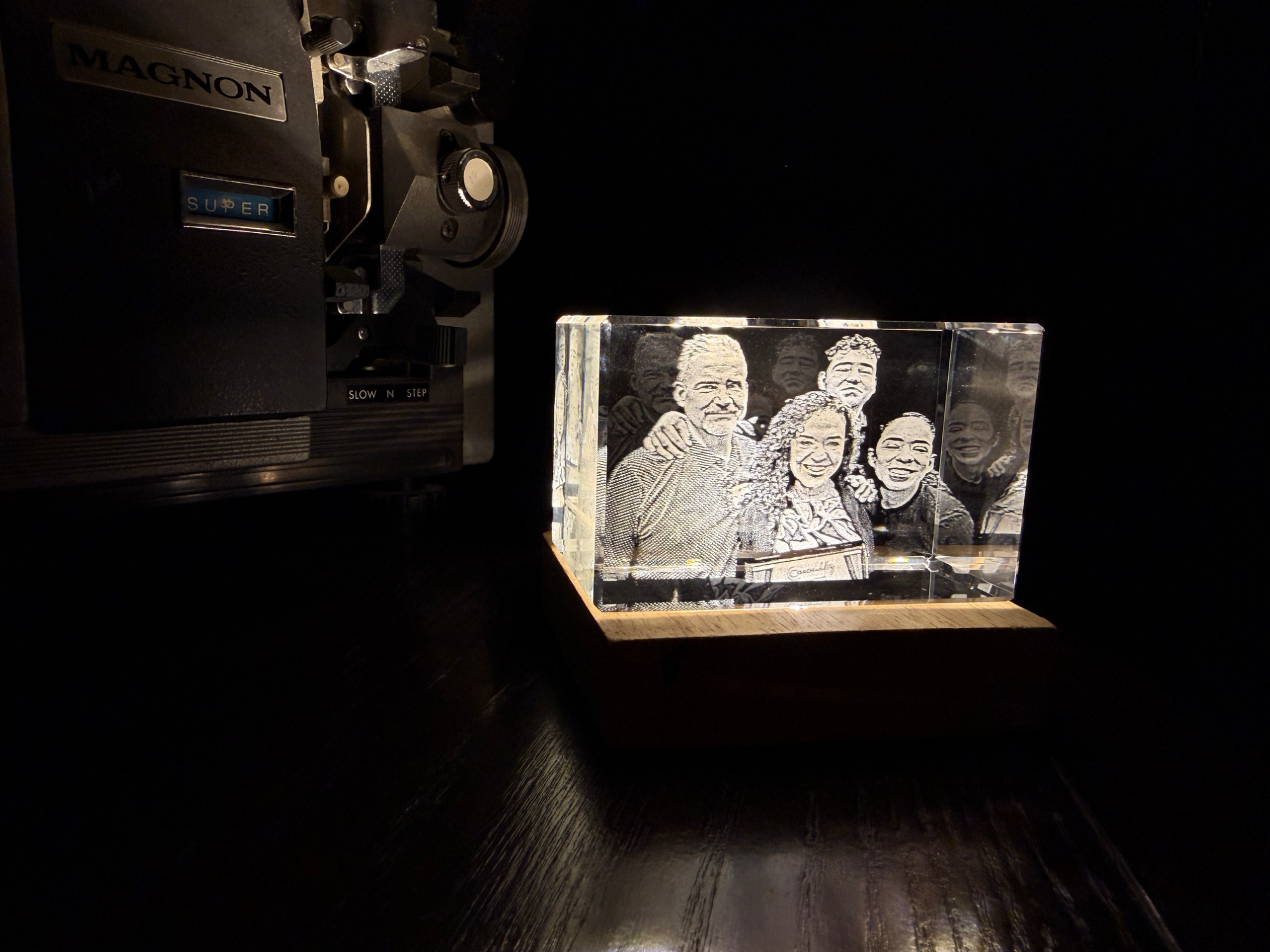 Family Portrait Glass Block with Wooden Base gift design