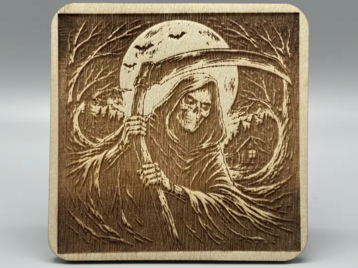 Grim Reaper Wooden Coaster Halloween coaster idea