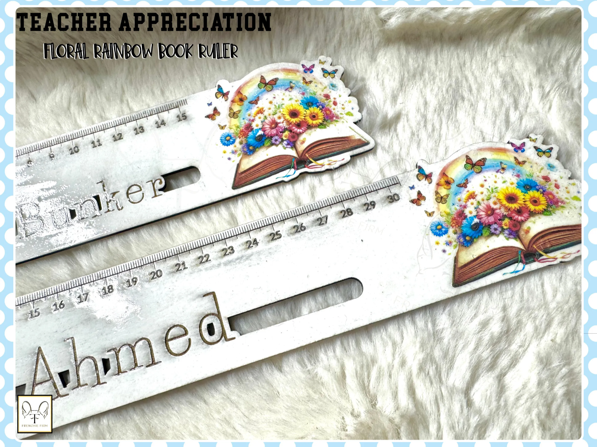 Teacher Appreciation Floral Rainbow Book Ruler with Personalized Names ...