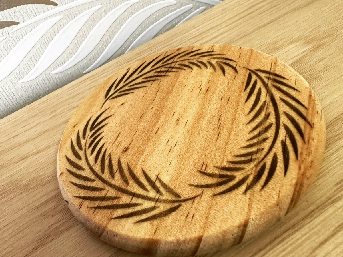 Palm leaf engraved wooden coasters laser cut summer decor design