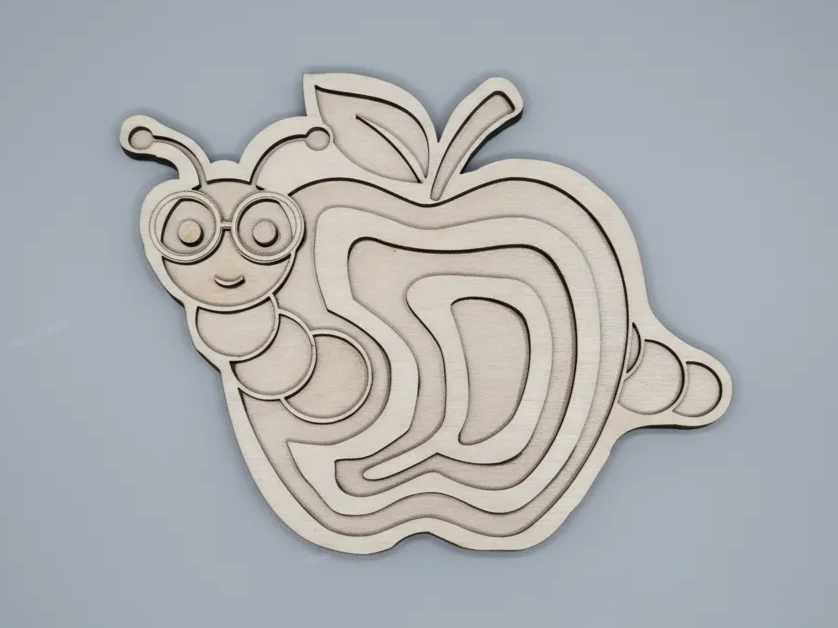 Wooden Apple and Bookworm Coaster teacher gift design