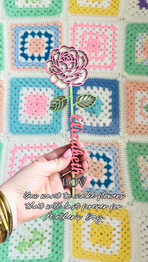 [Laser cut and engrave] Personalized Rose Flower Name Sign