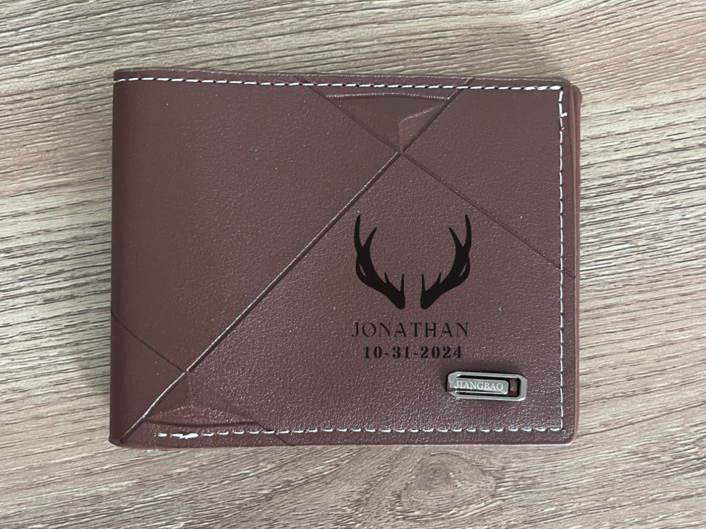 Personalized Leather Wallet with Deer Antlers and Date Engraving personalized gift for him idea