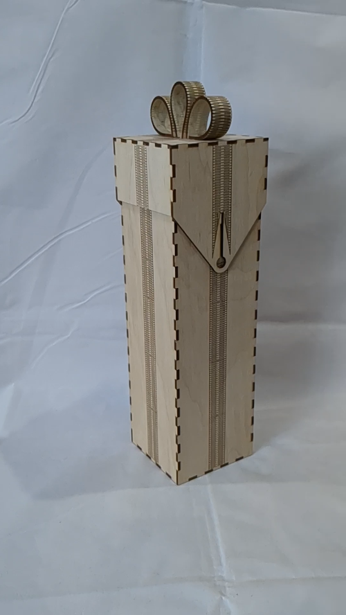 [Laser cut and engrave] Gift wine box bow, bottle box with turn lid, laser cutting design. Laser cut, kitchen greeting decor, laser machines file. Bottle holder, box project