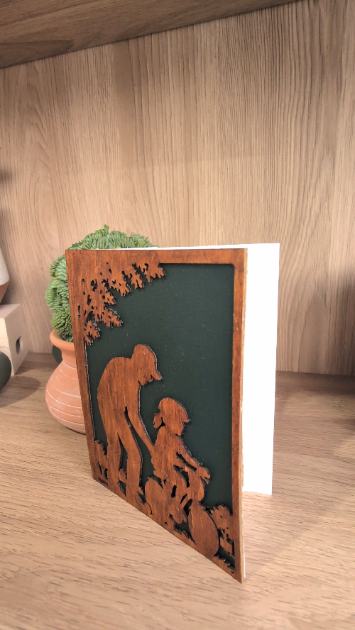 [Laser cut and engrave] Dad Teaching Daughter to Ride a Bike – Wooden Father’s Day Greeting Card