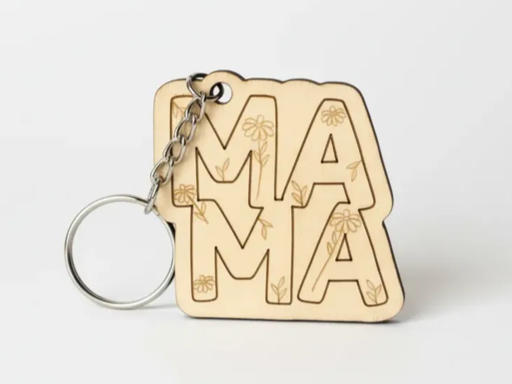 MAMA Engraved Floral Keychain for Moms mother's day gift design