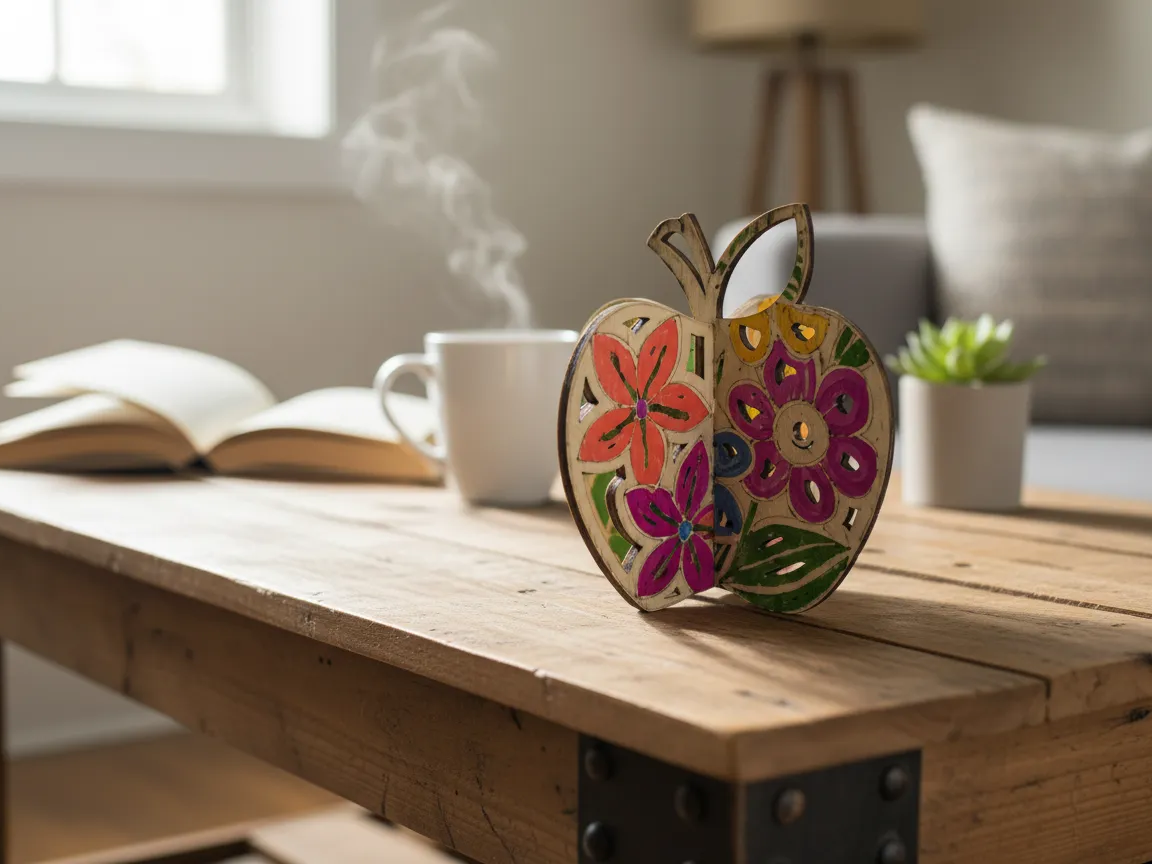 3D Wooden Apple from Two Interlocking Pieces teacher gift design