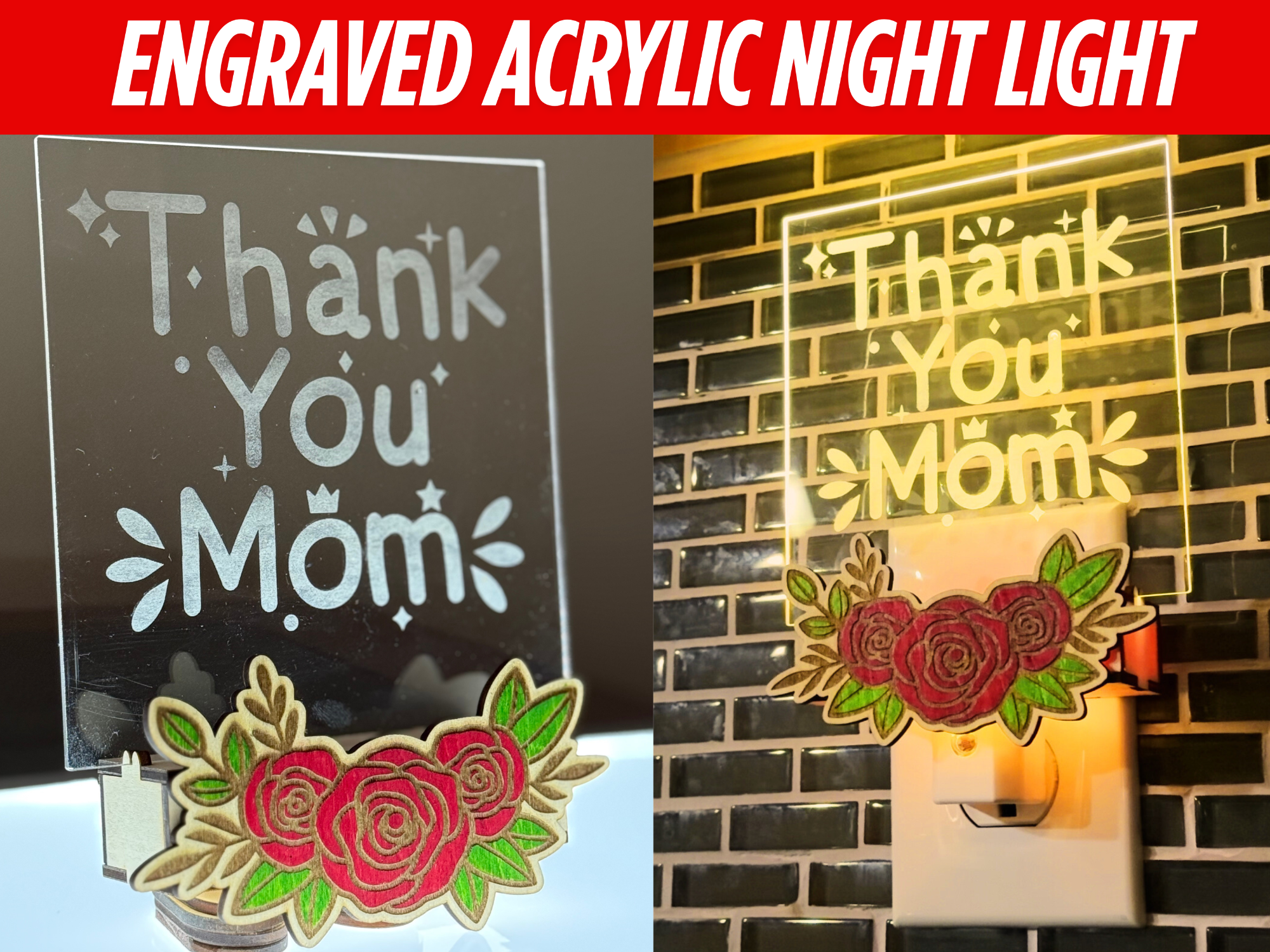 Engraved Acrylic Mother's Day Night Light gift for mom idea