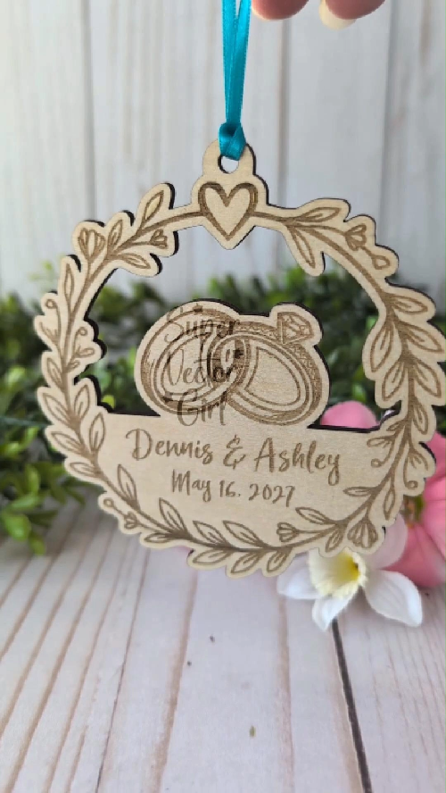 [Laser cut and engrave] Personalized Wedding Ornament with Rings