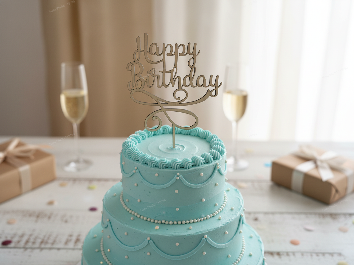 Cake topper corsivo Happy Birthday