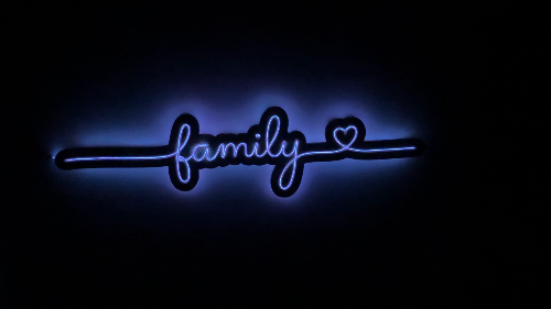 [Laser cut and engrave] Neon style Family Wall Sign with Heart Accent