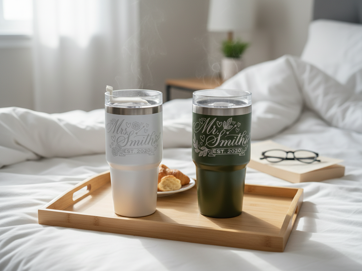 Laser Engraved Custom Couple Tumblers valentines day gift for men design