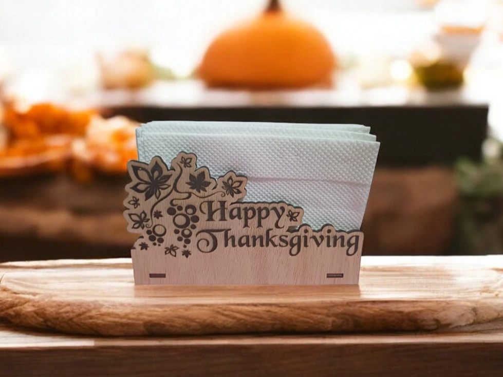Tempat serbet "Happy Thanksgiving" desain cincin serbet laser cutting