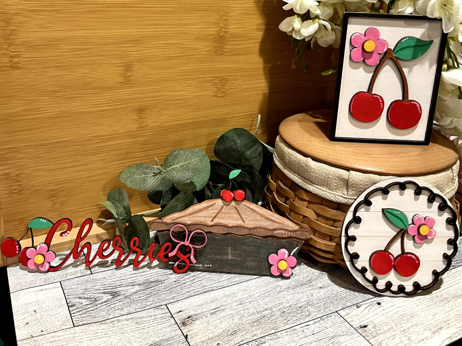 Cherry-Themed Tiered Tray dining table decor and centerpiece idea