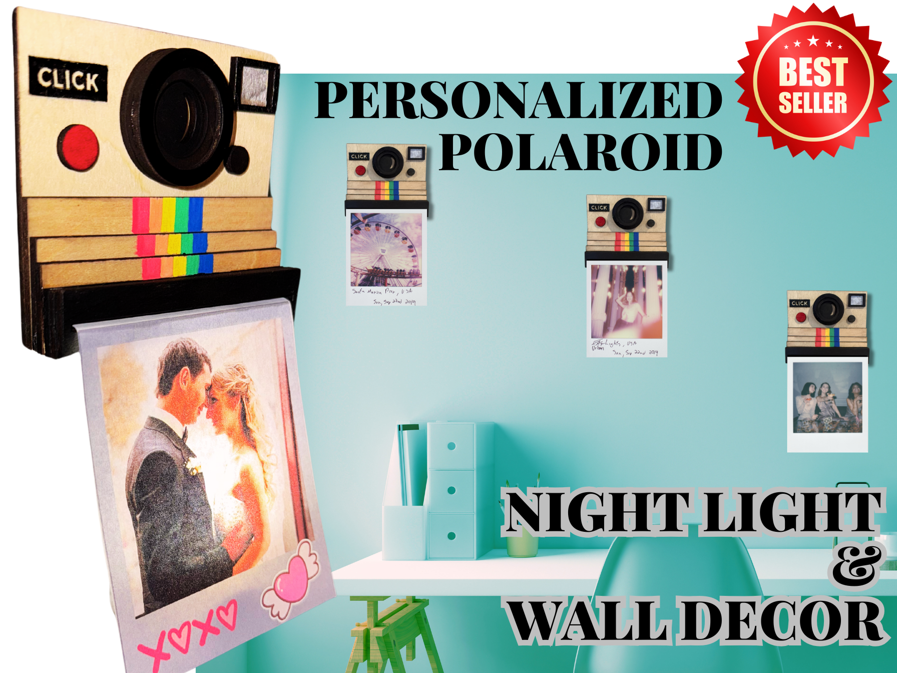 Personalized Polaroid Night Light & Wall Decor laser-cut night lamp idea