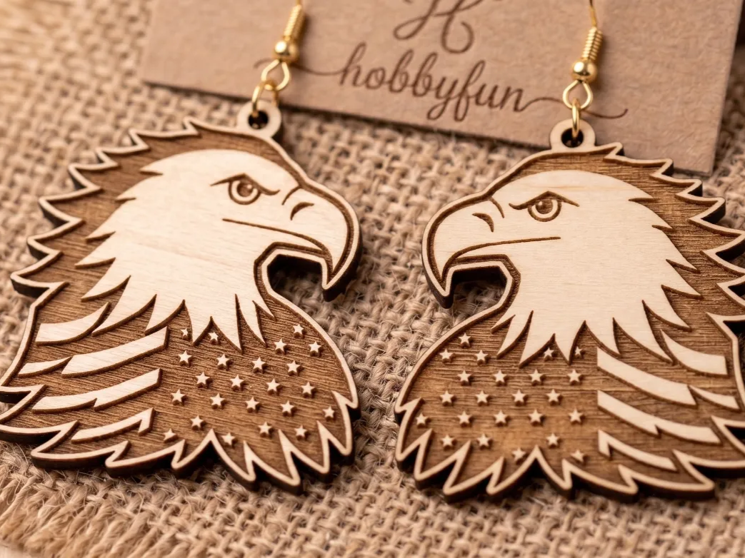 American Eagle Wooden Dangle Earrings — free patriotic laser/print project file on Atomm
