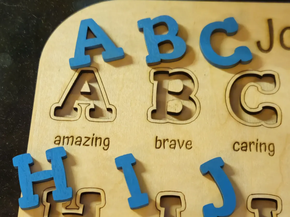 Affirmation Alphabet Puzzle laser cut word puzzle idea