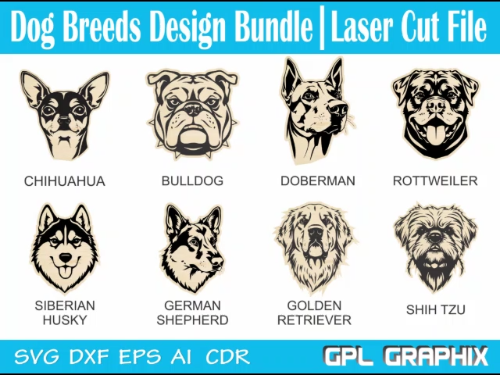 [Laser cut and engrave] Dog Breeds Design Bundle - Laser Cut File - SVG, DXF, EPS, AI & CDR File
