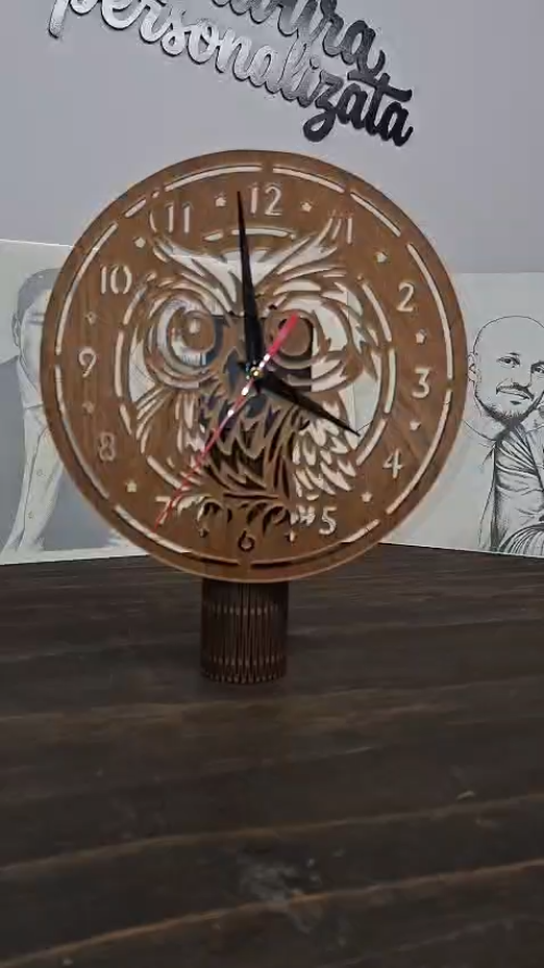 [Laser cut and engrave] Owl Motif Tabletop Clock with Cutout Details