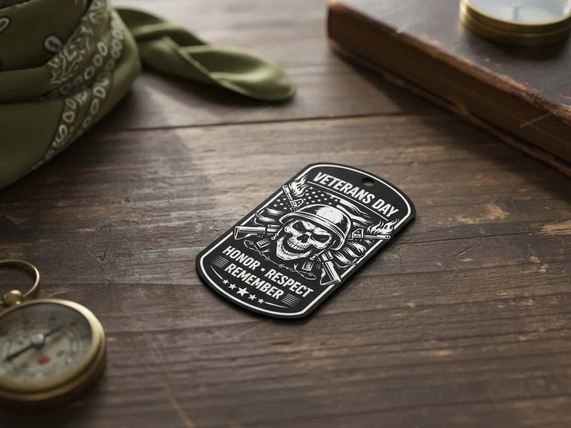 Veterans Day Skull and Flags Pendant dog tag pendant design