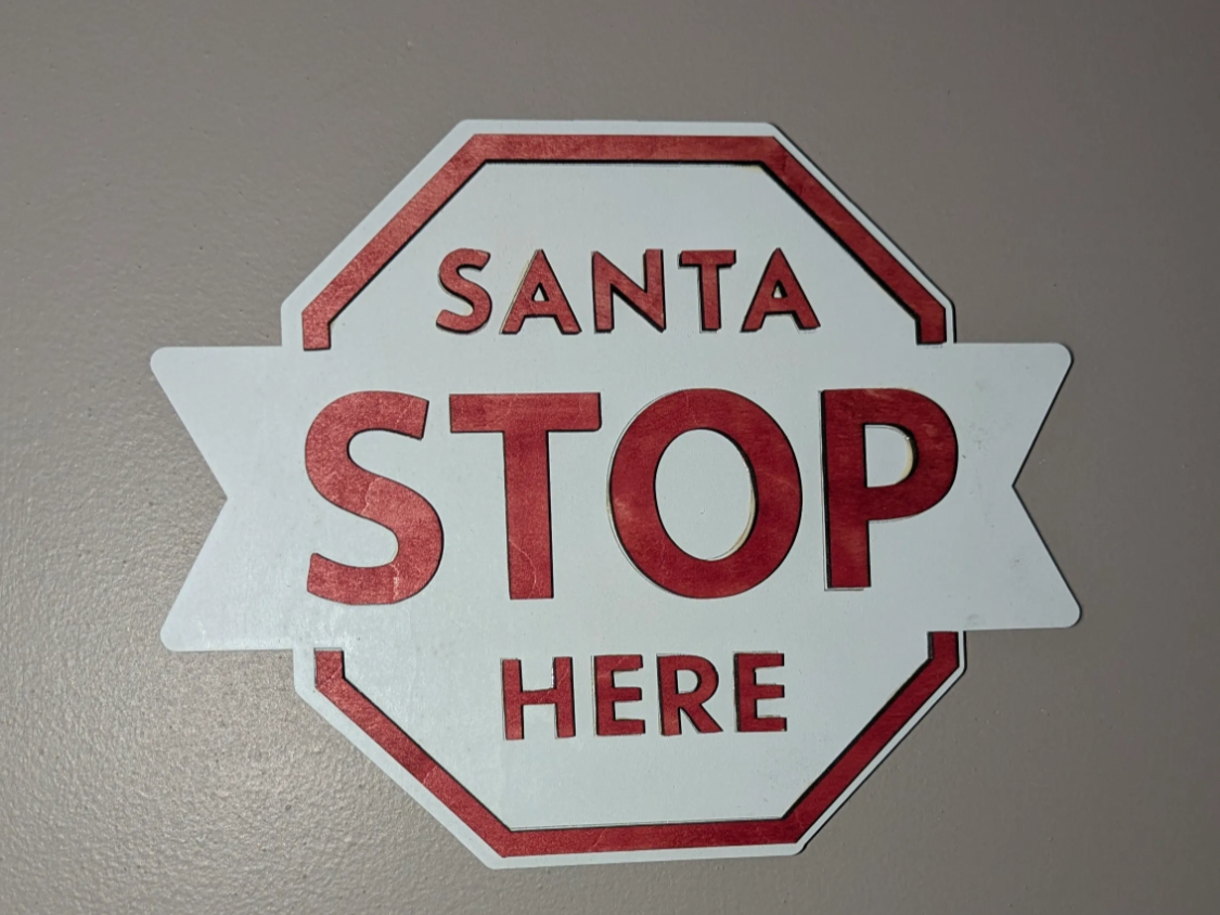 Santa Stop Here laser cut wooden yard sign Christmas decoration